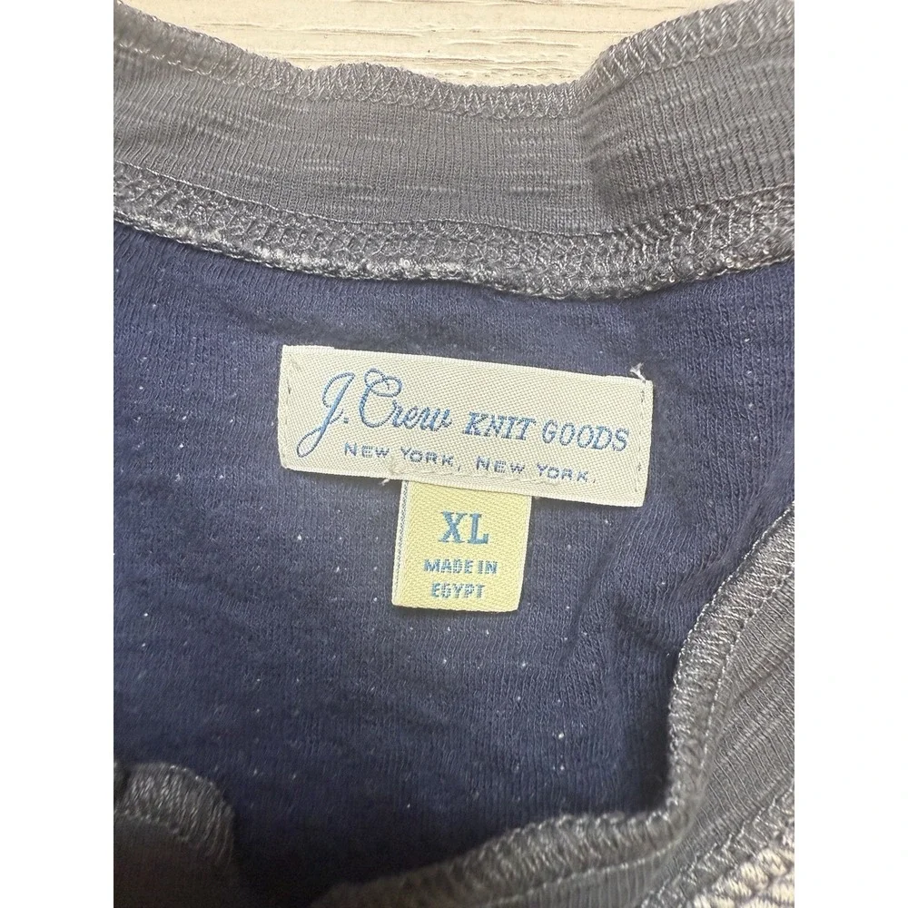 J. Crew Double Knit Navy‎ striped Men's Henley Long Sleeved Tee. Cotton. Sz XL